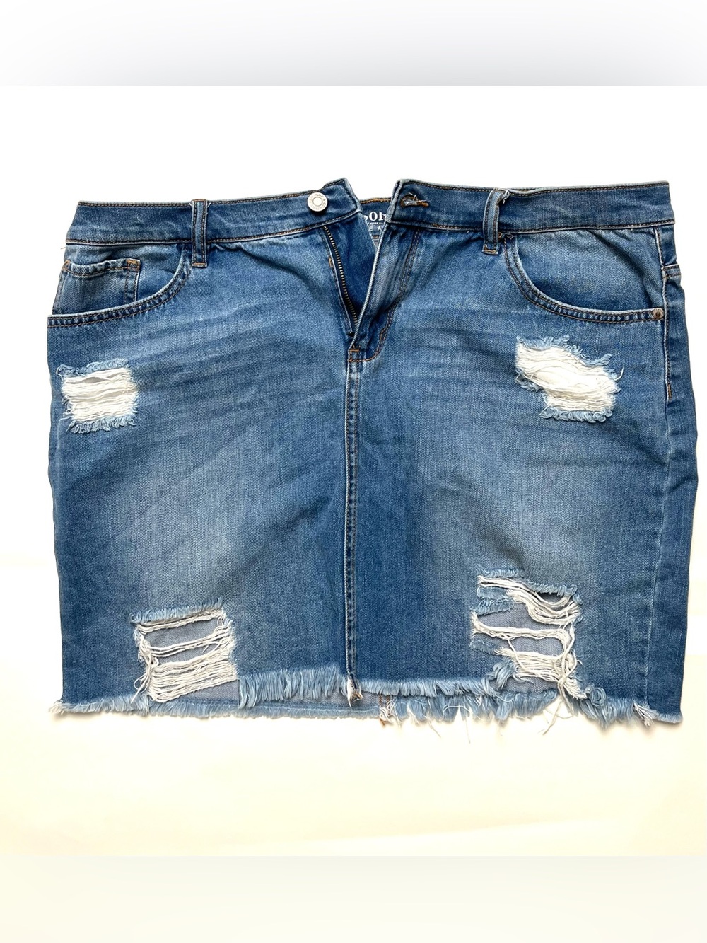 Soho Blue Distressed Denim Mini Skirt